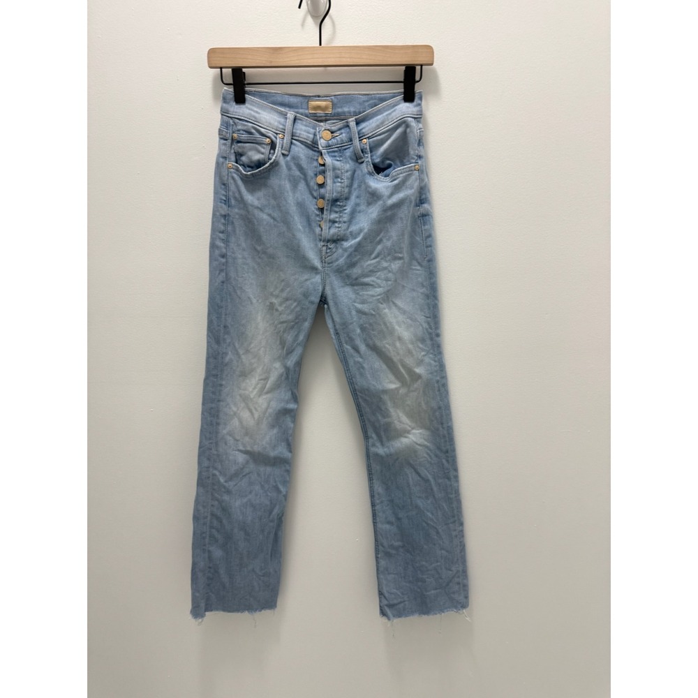 Mother The Tripper Ankle Fray Jeans Light Blue Button Fly Raw Hem 26